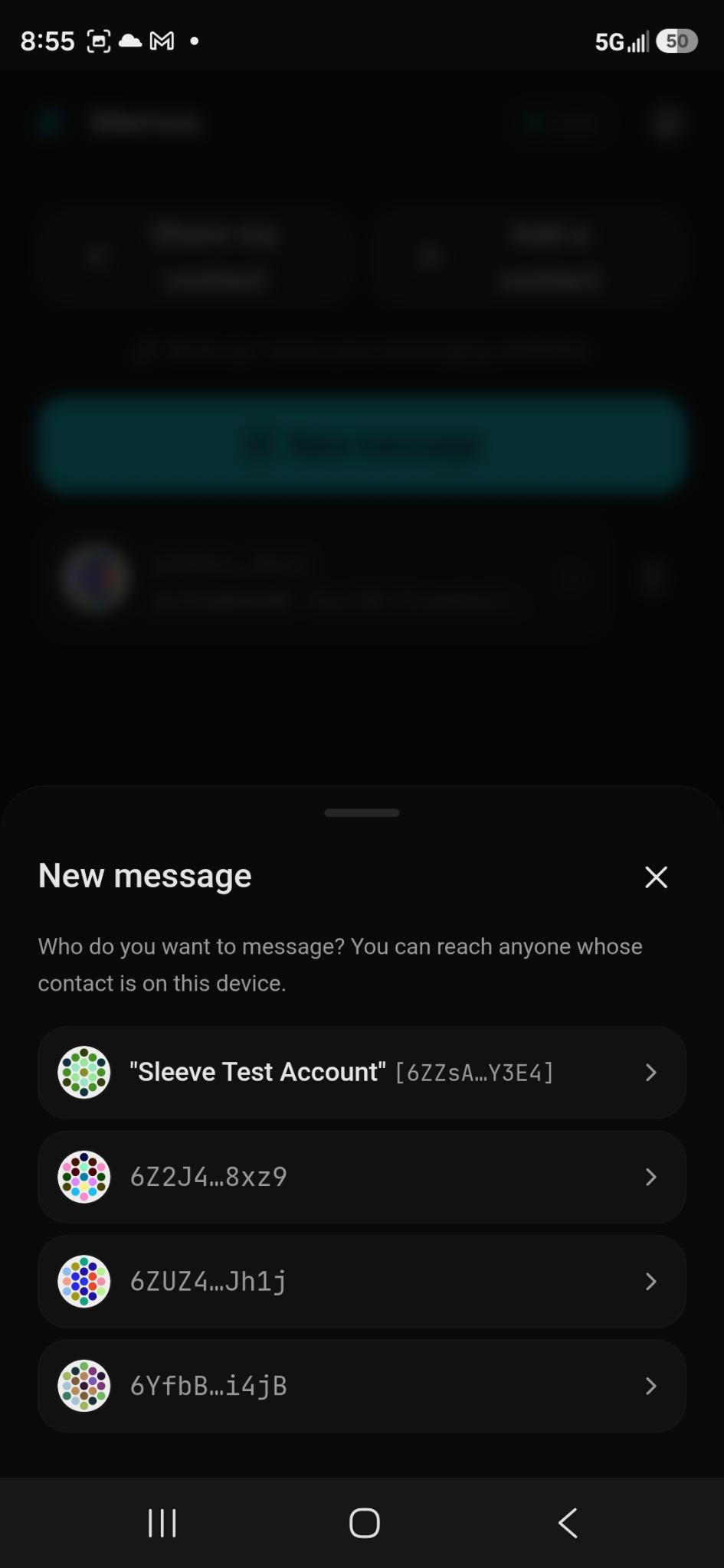 New memo account picker