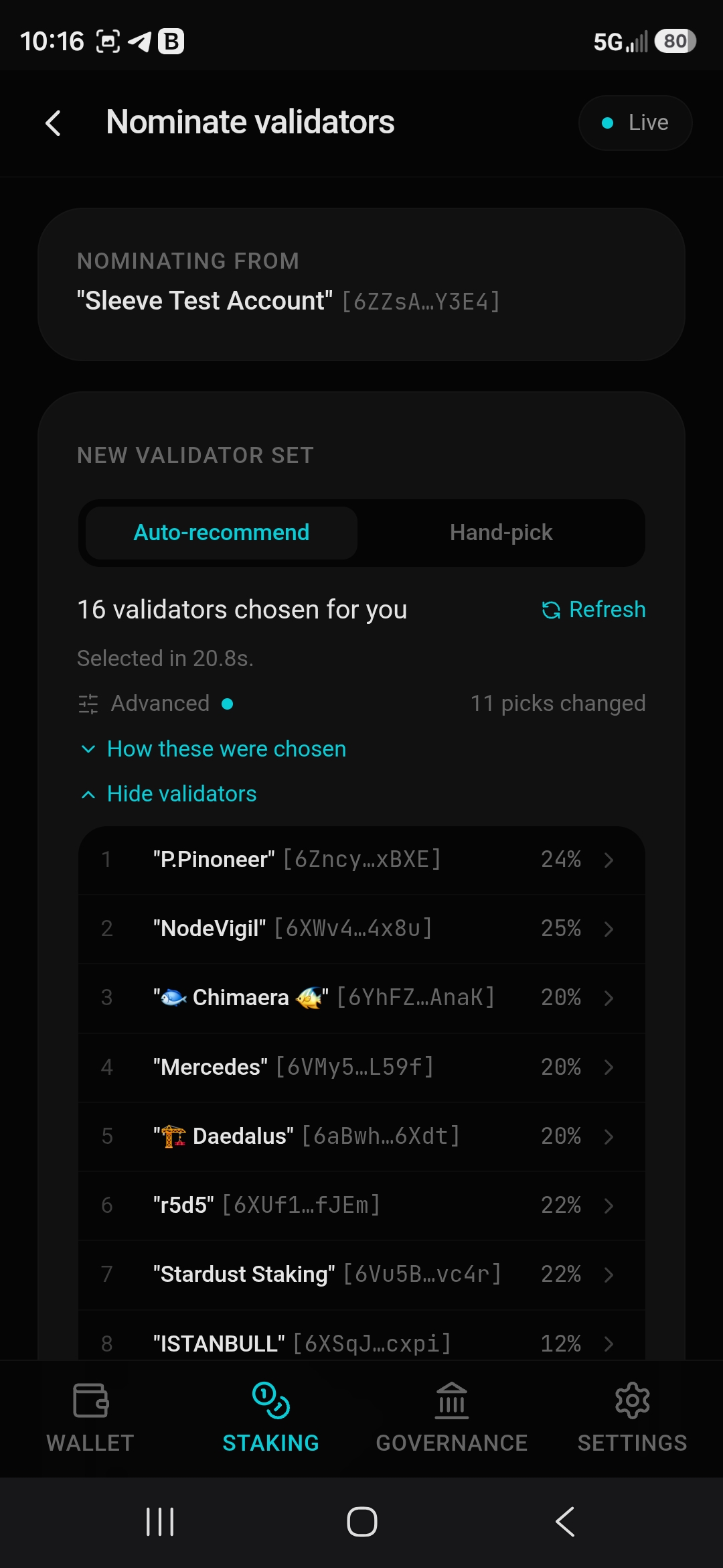 Nominate validators