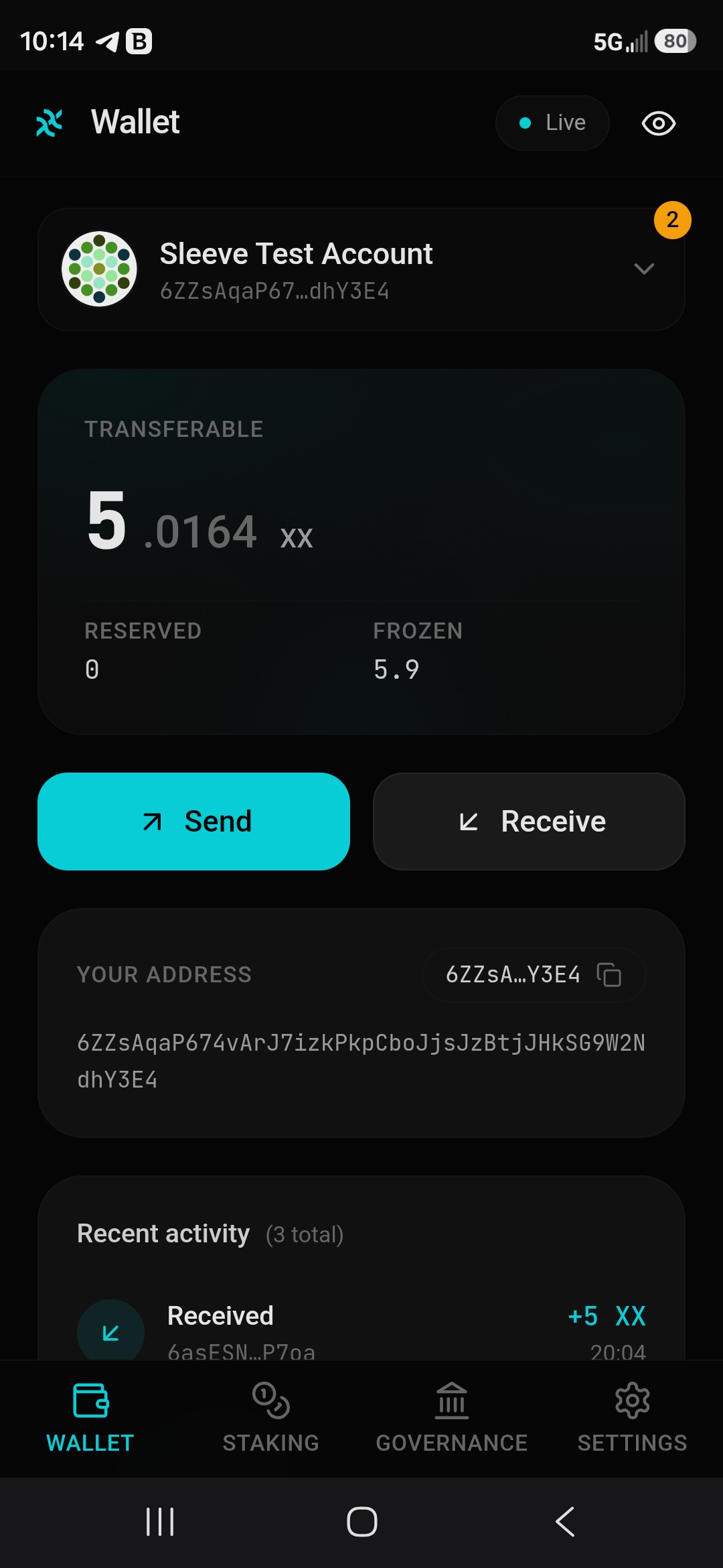 Wallet dashboard