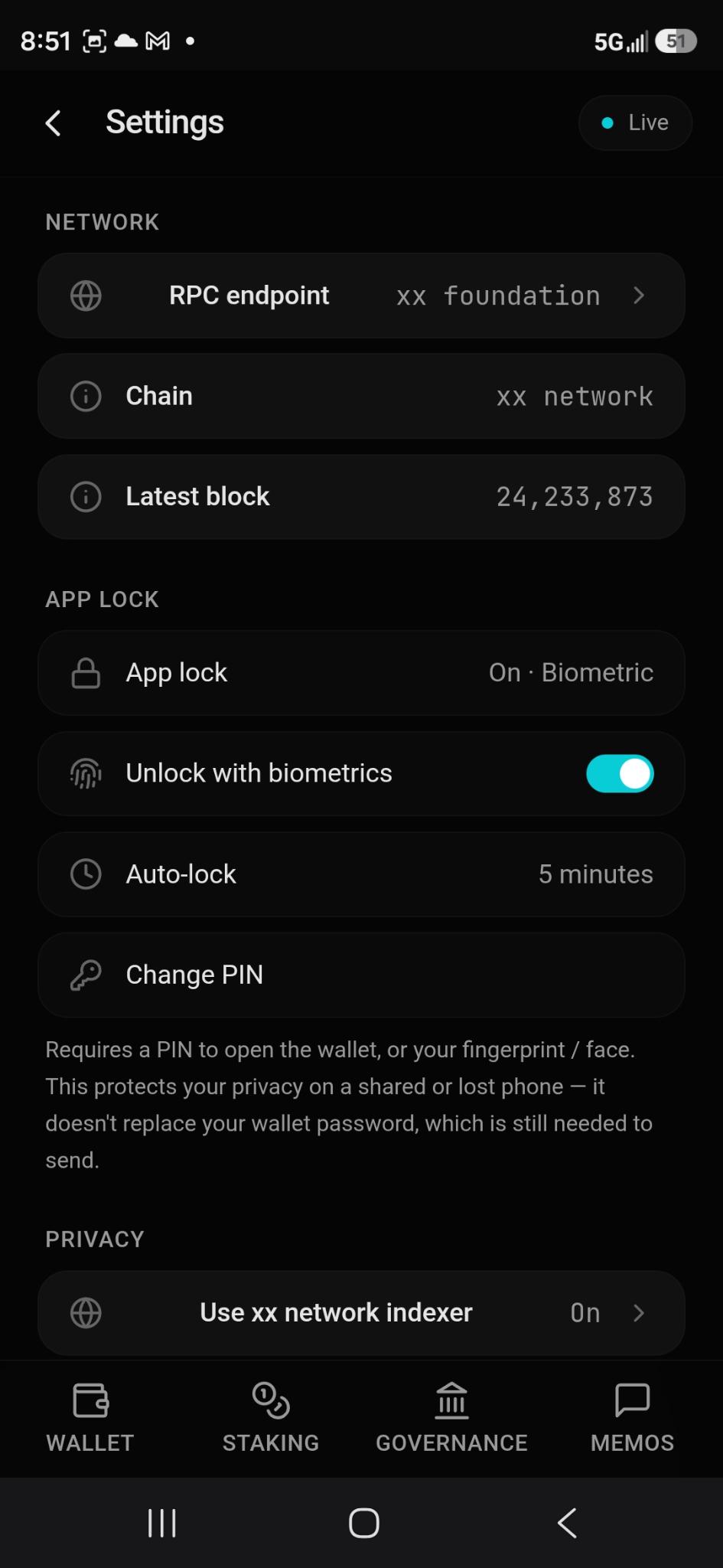 Settings with app lock and privacy